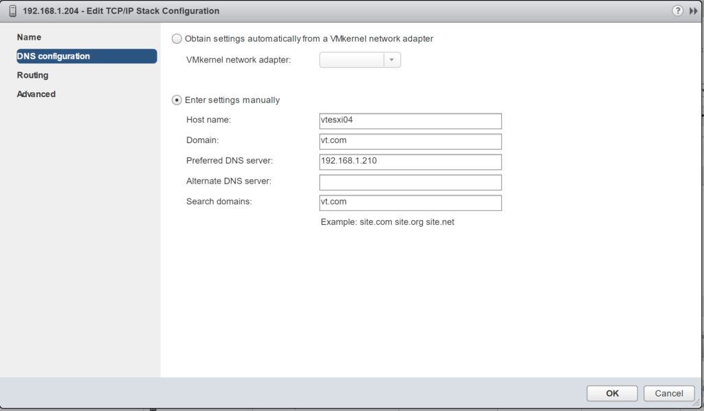 Configure DNS Setting on your ESXi host