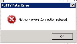 Machine generated alternative text:
PUTTY Fatal Error Network error: Connection refused 