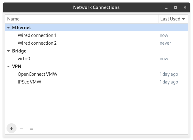 GNOME Network Connections window