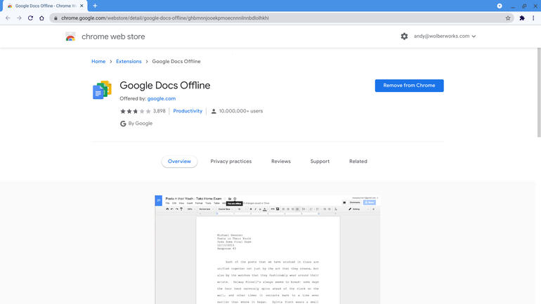 Screenshot of the Google Docs Offline extension, which indicates it has been installed by more than 10 million users.