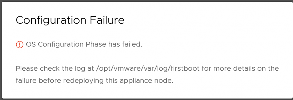 VMware Cloud Director 10.3 OS Configuration Phase has failed