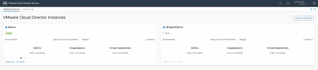Open your VMware Cloud Director Service Instance