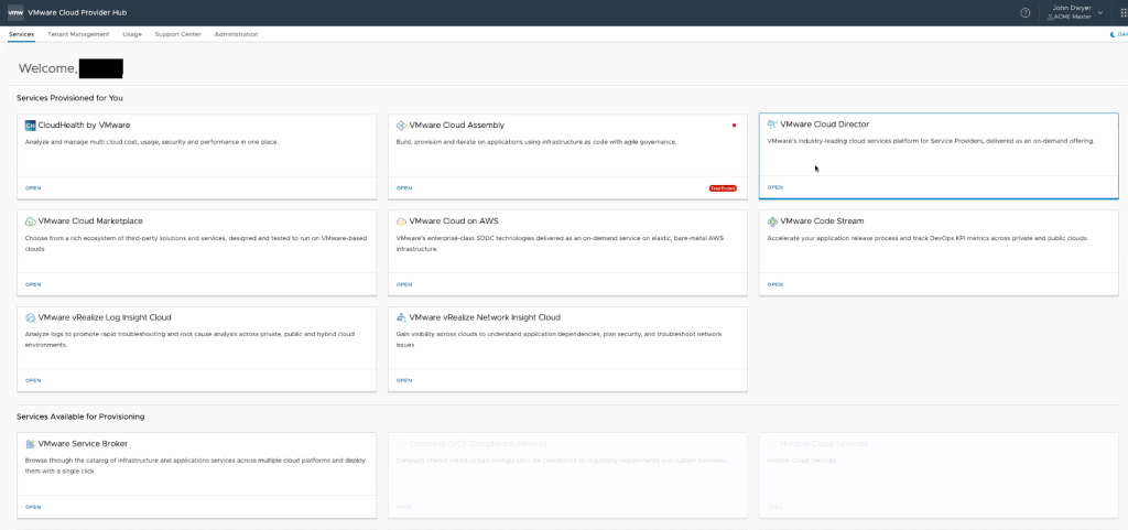 VMware Cloud Director in VMware Cloud Provider Hub