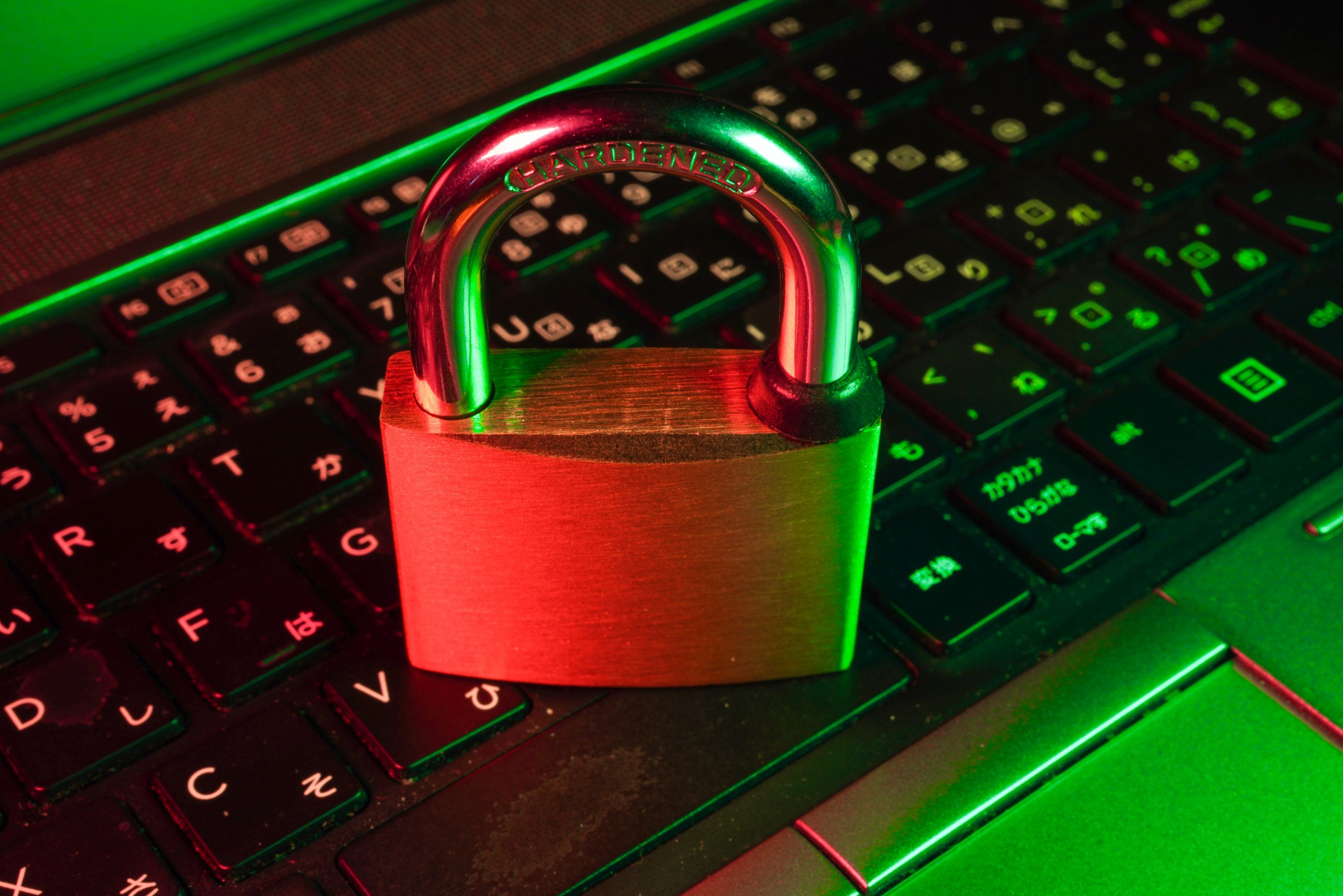 A padlock on a keyboard.