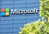 The Microsoft logo beside trees