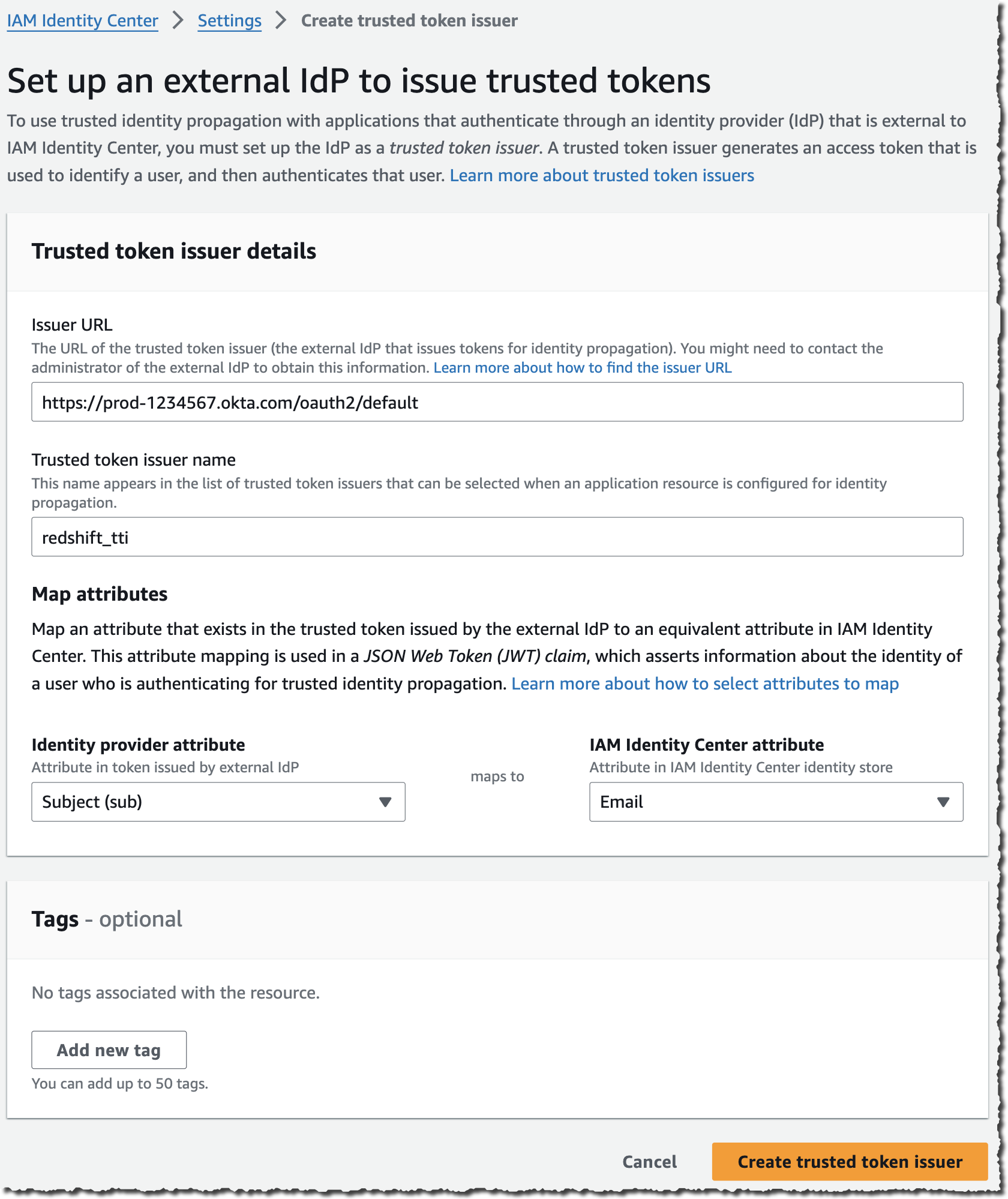 setup an external IdP to issue trusted token