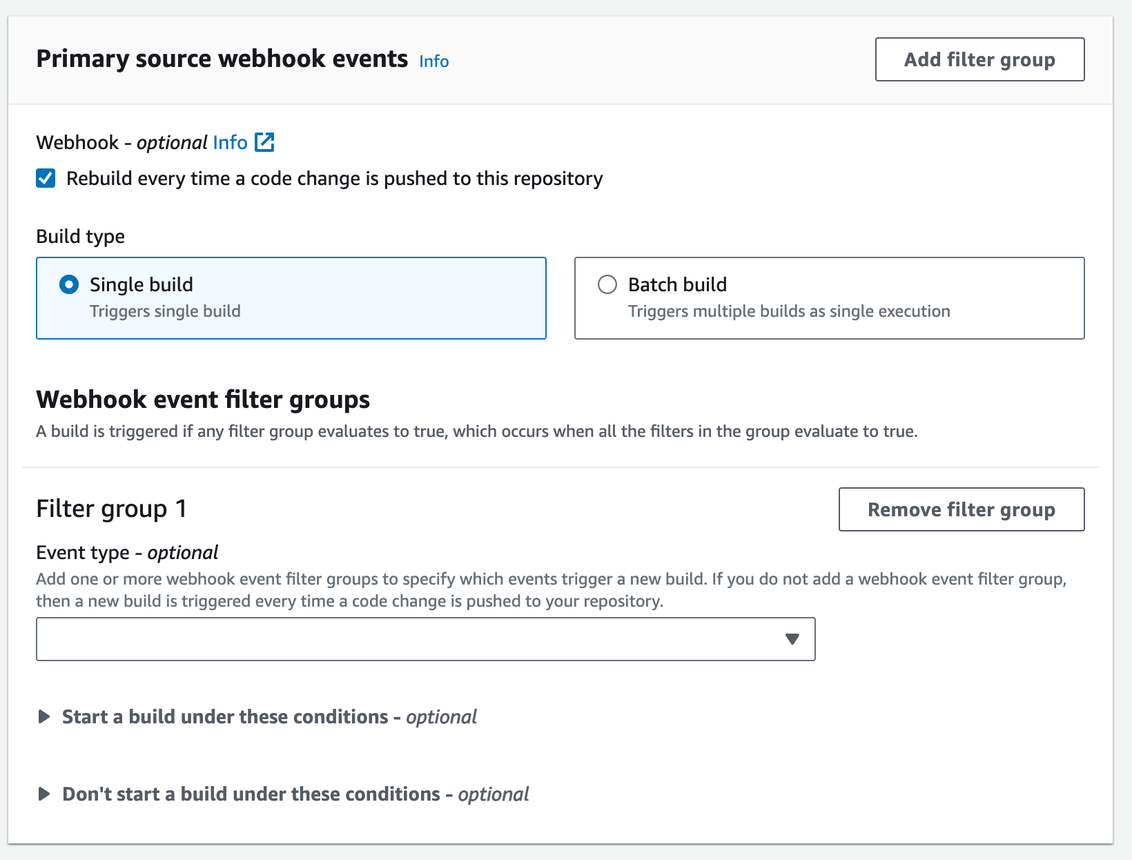 codebuild - webhook