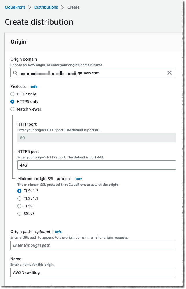 CloudFront - Add origin and name