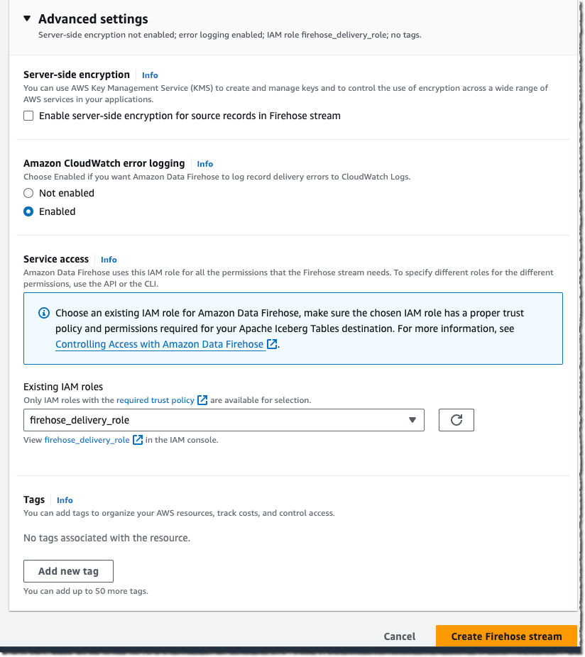 Create Firehose Stream - screen 5