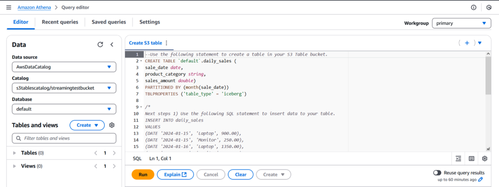 S3 Tables in Athena